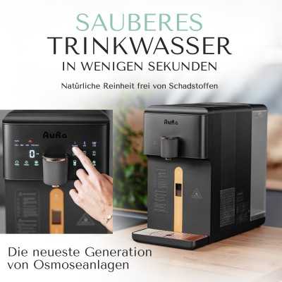 AURA Auftisch-Umkehrosmoseanlage mit Wasserstoff-Ionisator und Heißwasserfunktion mit Festwasseranschluss Weiß und Schwarz W23 -