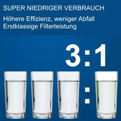 Warmwasser-Wasserfiltrations-Reinigungssystem für die Arbeitsplatte mit Umkehrosmose, 3-stufiger RO-Wasserfilter, 3: 1 niedriges