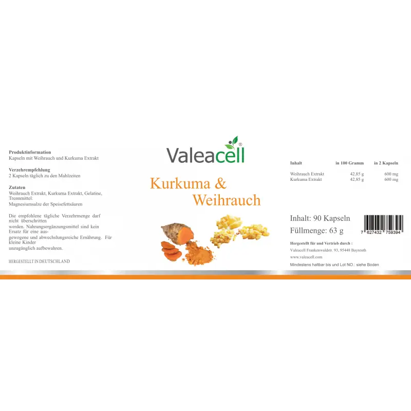 Kurkuma & Weihrauch | 90 Kapseln | Valeacell