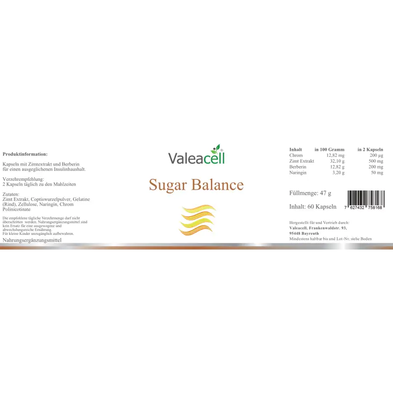 Sugar Balance | 60 kapsułek w bursztynowym szkle | Valeacell