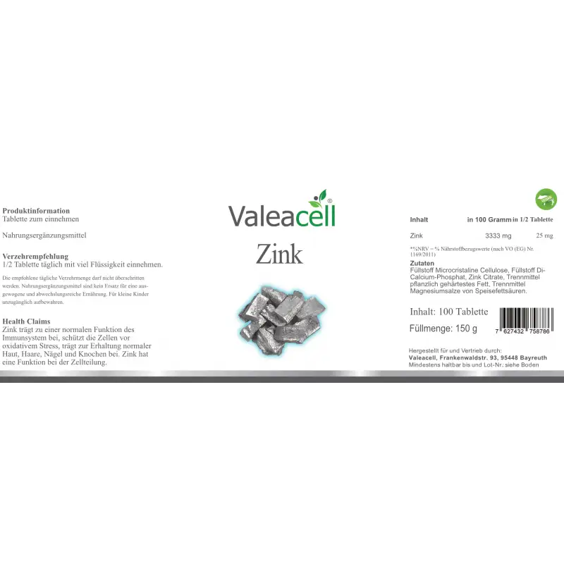 Zink | 100 Tabletten | Valeacell