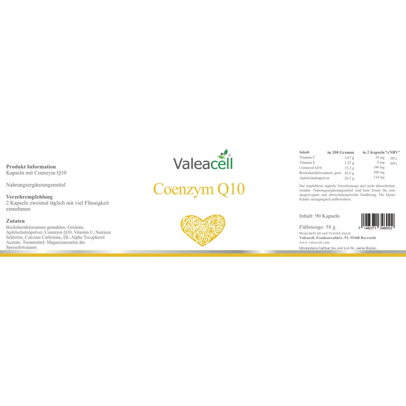 Coenzym Q10 | 90 Kapseln | Valeacell