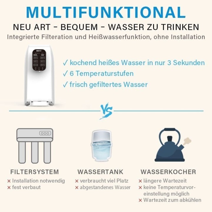 AORA - Impianto mobile a osmosi inversa con funzione di acqua calda, senza necessità di collegamento all'acqua - 7