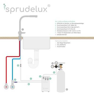 Appareil à gazéifier l'eau Lok Incl. robinet GALLARDO en acier inoxydable chromé, avec compensateur