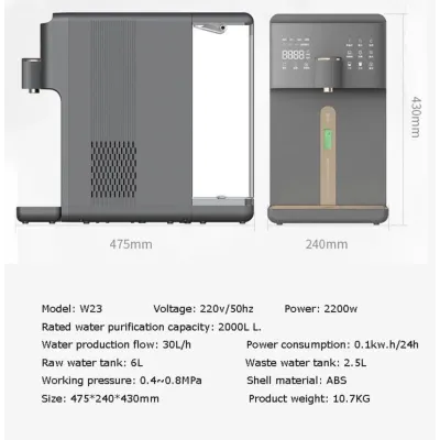 AURA W23 Auftisch-Umkehrosmoseanlage | Wasserstoff-Ionisator & Heißwasserfunktion | 4in1 Filtersystem