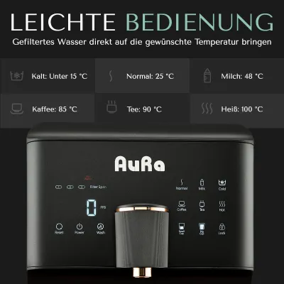 AURA Auftisch-Umkehrosmoseanlage mit Wasserstoff-Ionisator und Heißwasserfunktion mit Festwasseranschluss Weiß und Schwarz W23 -